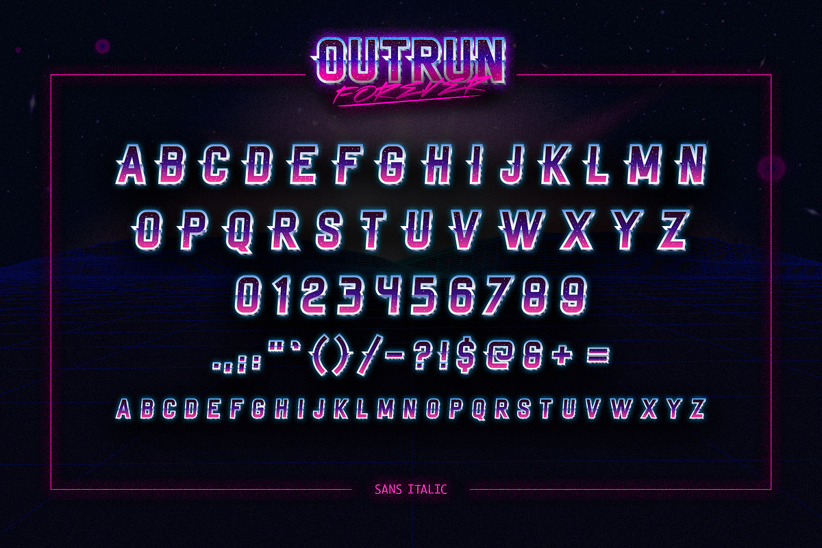 Outrun Forever – 2 in 1 Font Pack, a Sans Serif Font by Ckybe's Corner (Photo 3 of 13)