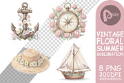 Vintage Floral Summer PNG, a Decorative Illustration by Artnoy (Thumbnail 11 of 18)