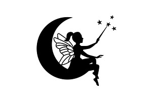 Fairy Sitting On The Moon Silhouette