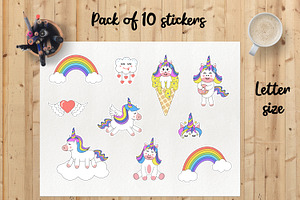 Cute Kawaii Unicorns Sticker Bundle