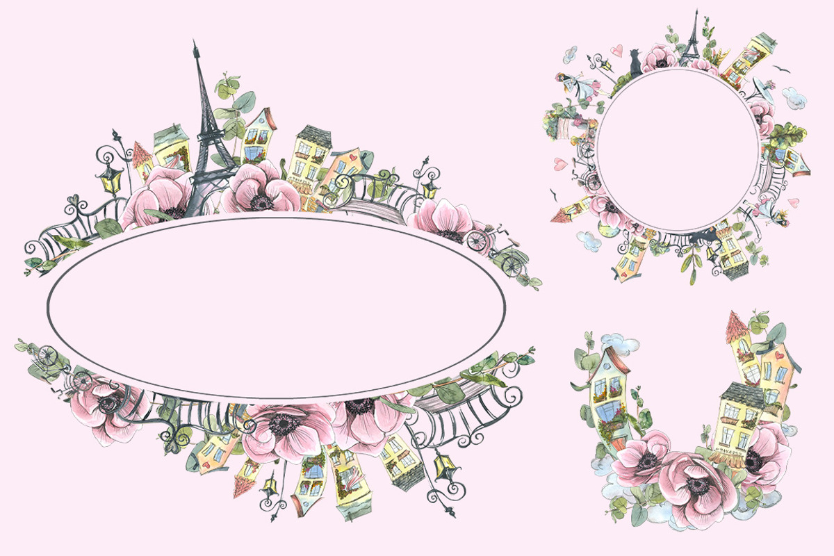 Paris romantic watercolor clipart, a Decorative Illustration by NATASHA CHU (Photo 10 of 17)