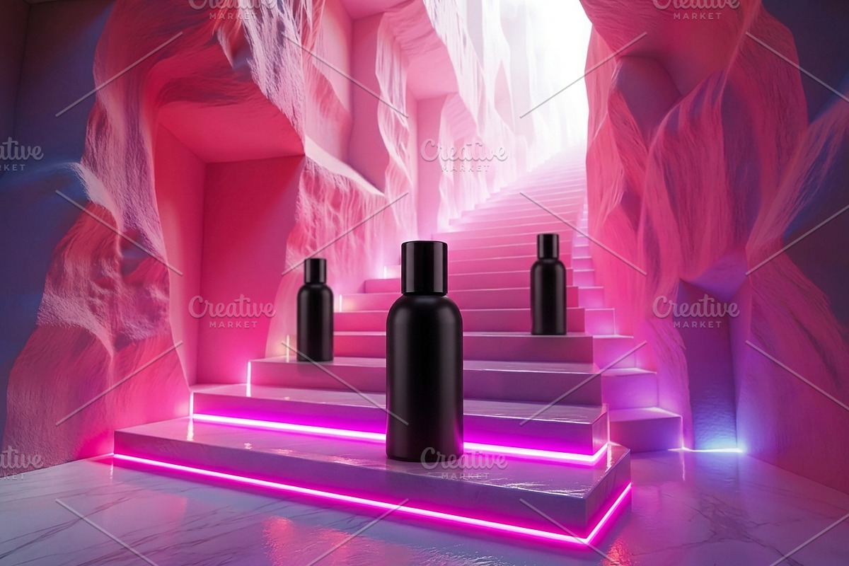 Neon Staircase Futuristic Cave Photo, a Background Graphic by Aura Canyon HQ (Photo 5 of 7)