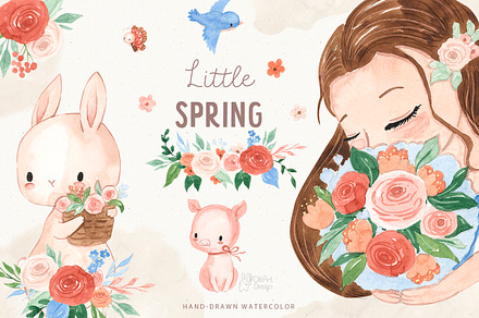 LITTLE SPRING. Watercolor animal