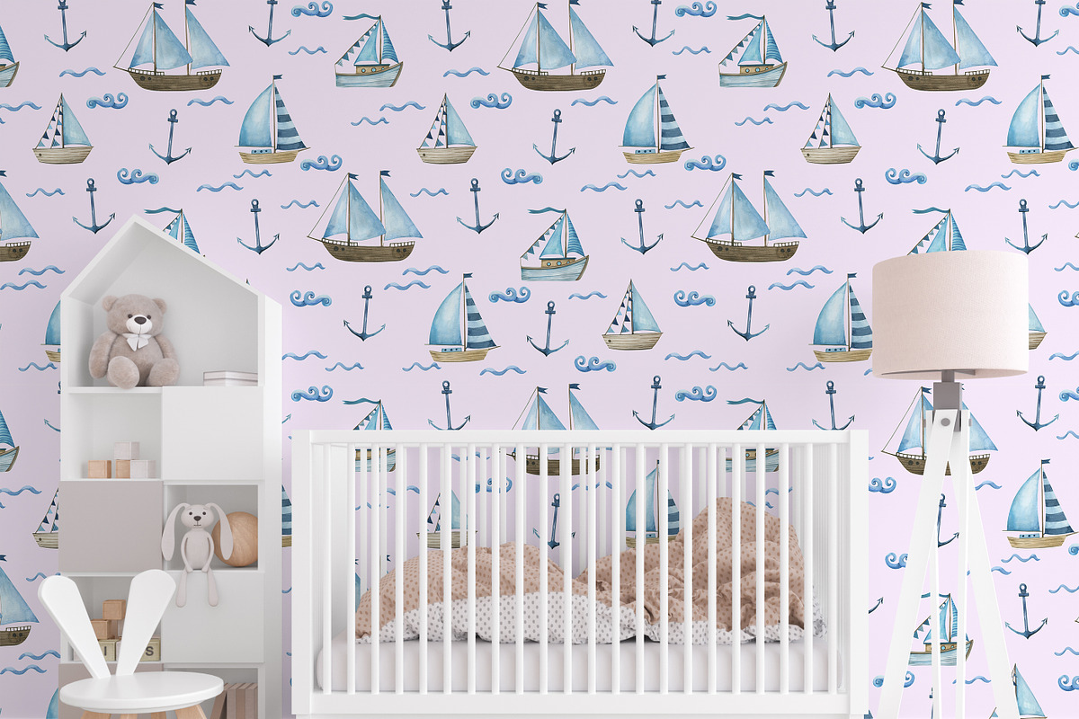 Watercolor Nautical Marine Patterns, a Pattern Graphic by PatternPalette (Photo 8 of 12)