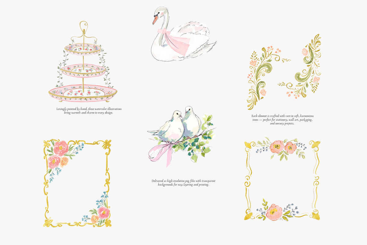 watercolor rococo coquette clipart, a Decorative Illustration by Patishop Art (Photo 8 of 9)