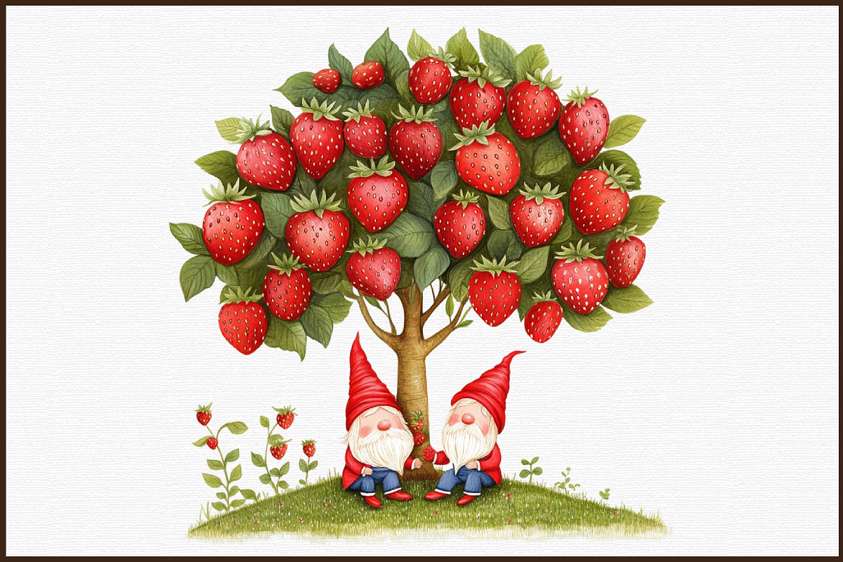 Watercolor Strawberry Gnomes Clipart, an Illustration by Sublimation Artist (Photo 3 of 6)