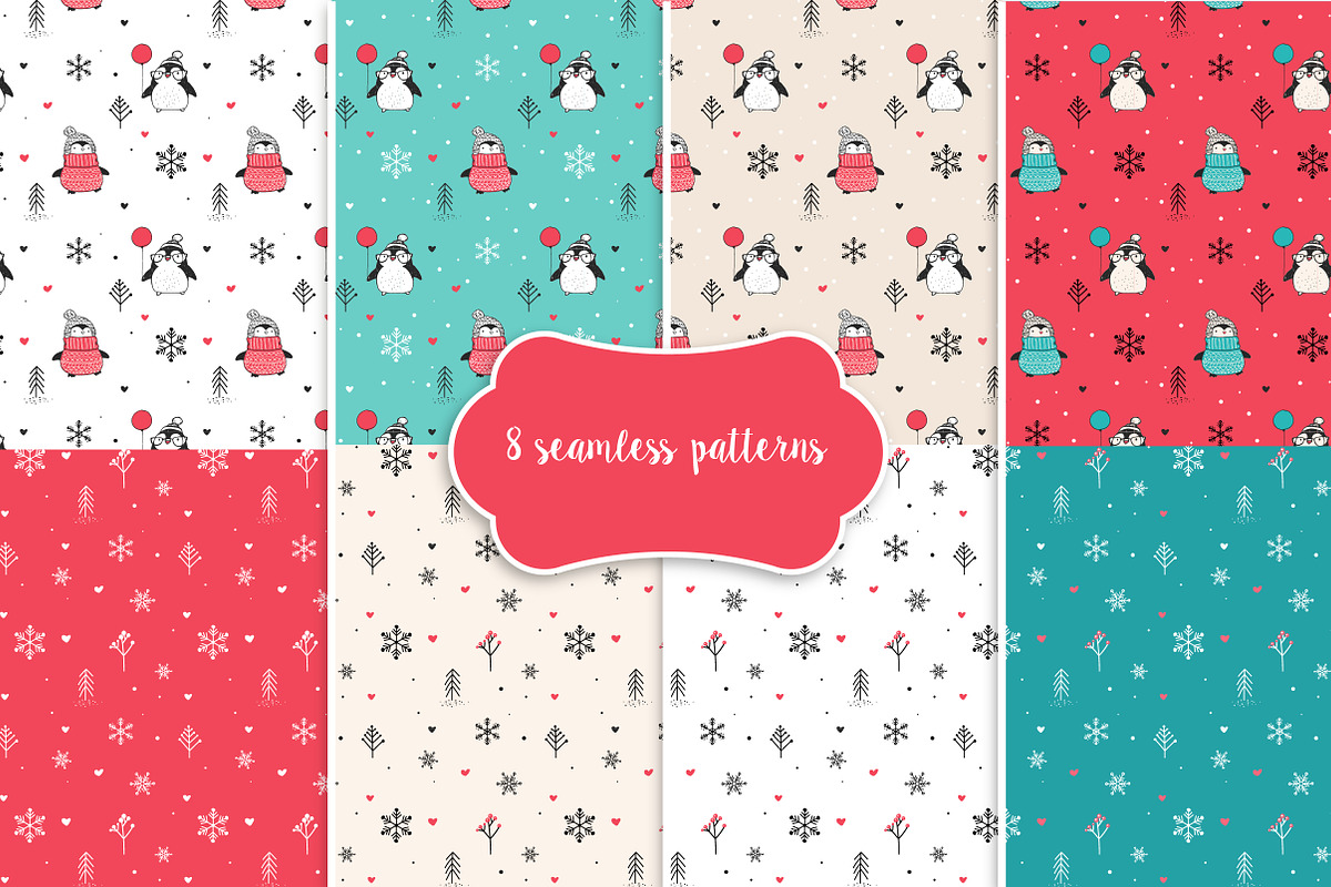 Cute penguin icons, Christmas cards, an Illustration by Marish (Photo 5 of 6)