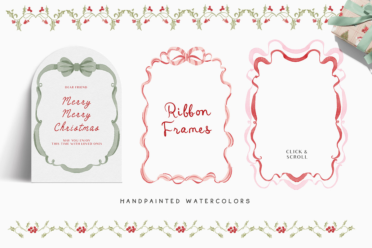 Watercolor Christmas Floral Bows, a Decorative Illustration by Grace Noboa Illustrations (Photo 13 of 24)