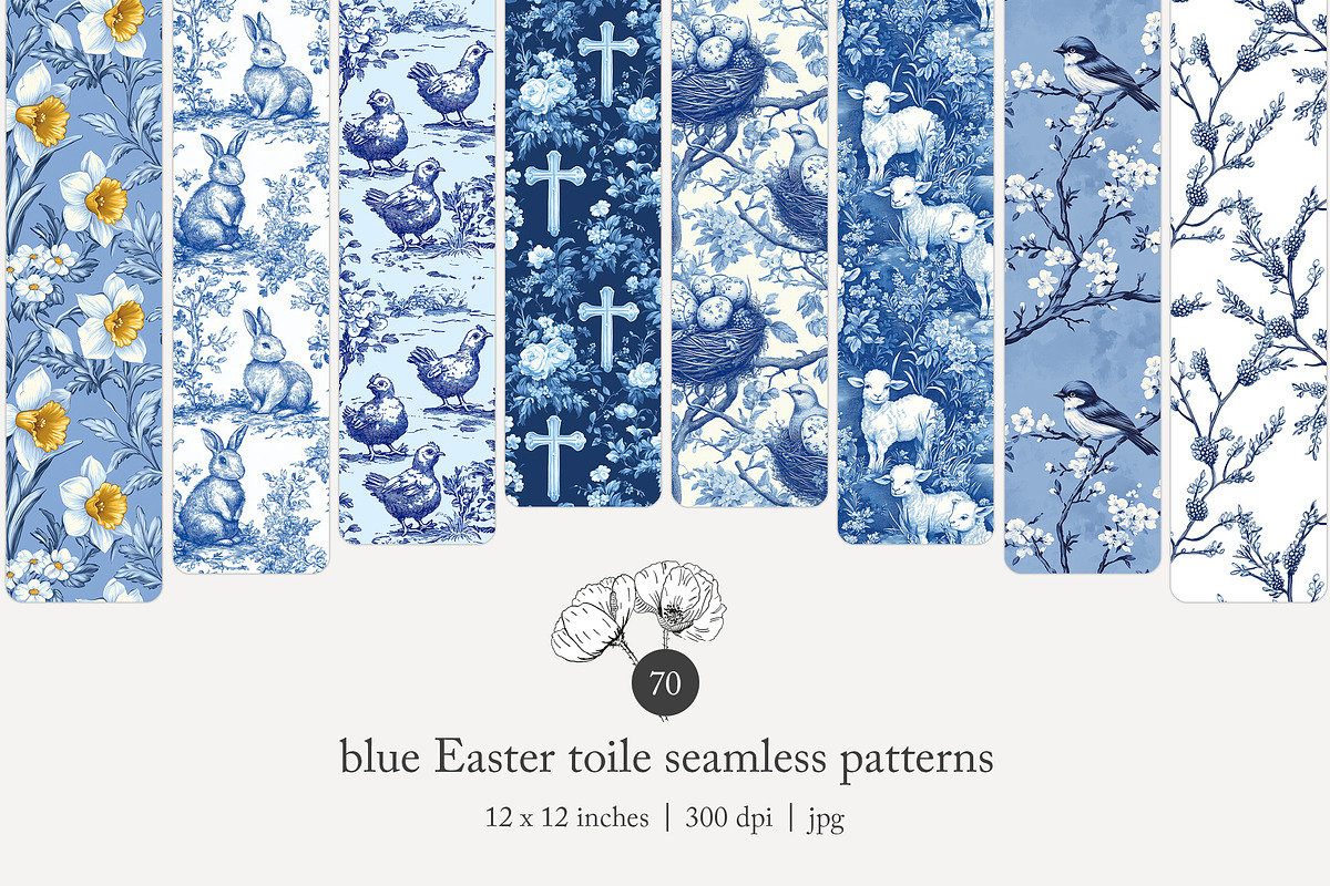 70 blue Easter toile repeat pattern, a Pattern Graphic by Poppy Lane Studio (Photo 1 of 10)