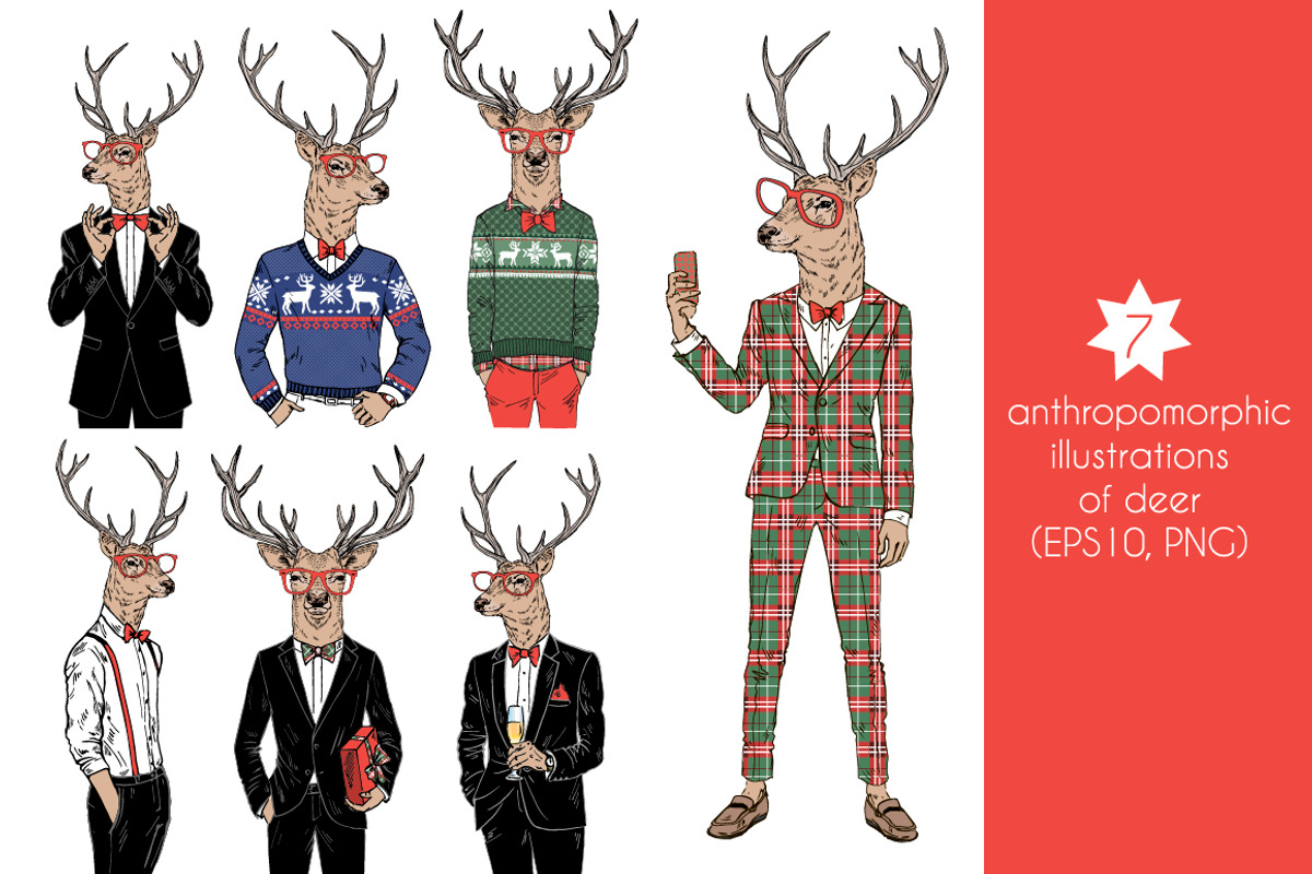 Christmas anthropomorphic deer, an Animal Illustration by @olga.angelloz (Photo 2 of 3)