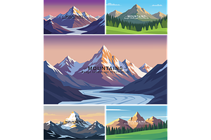 9 Mountain Range Landscape, a Seasonal Illustration by jongcreative