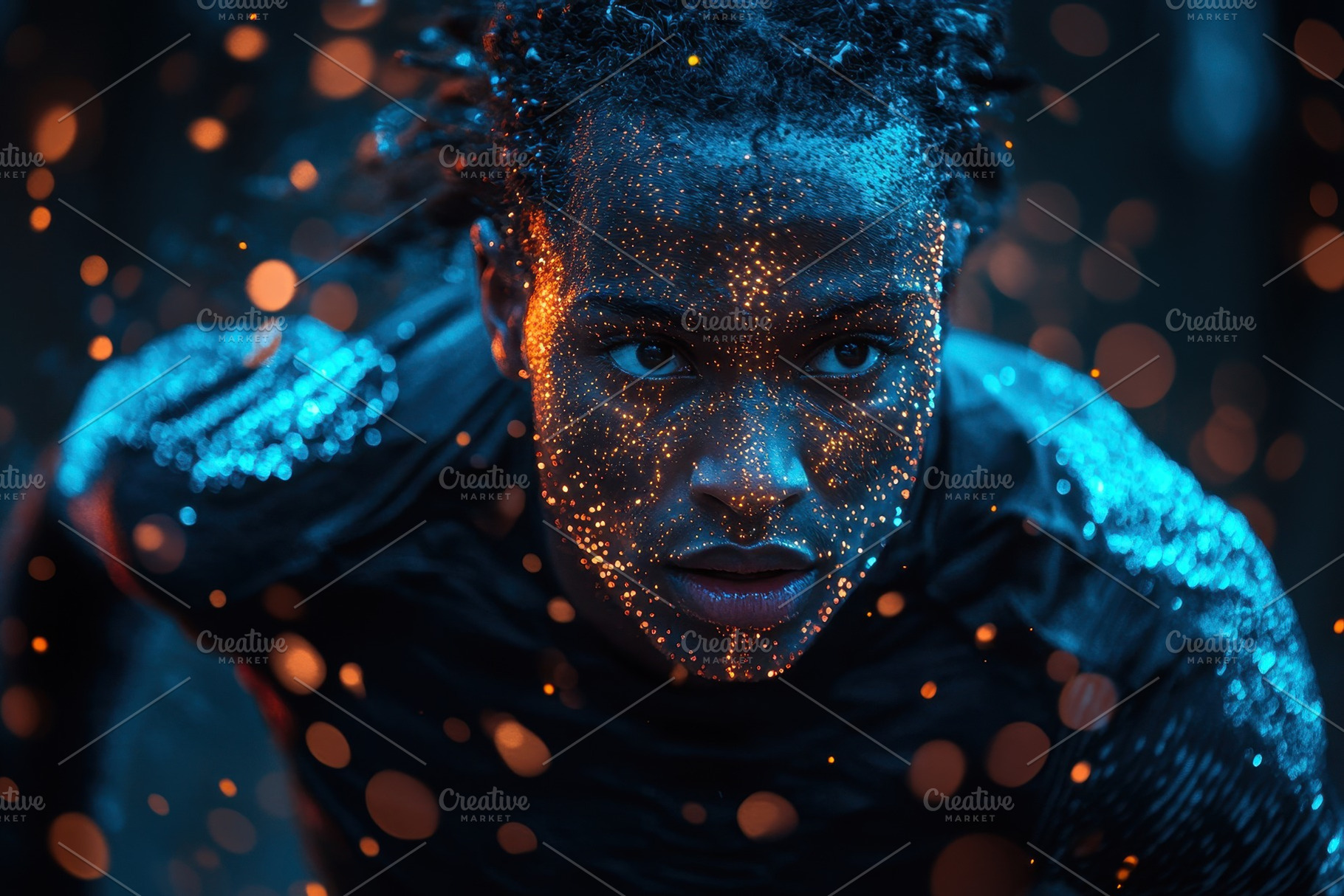 Runner adorned with luminous paint s, a Photo by Tanuart