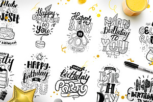 Happy Birthday hand lettering set