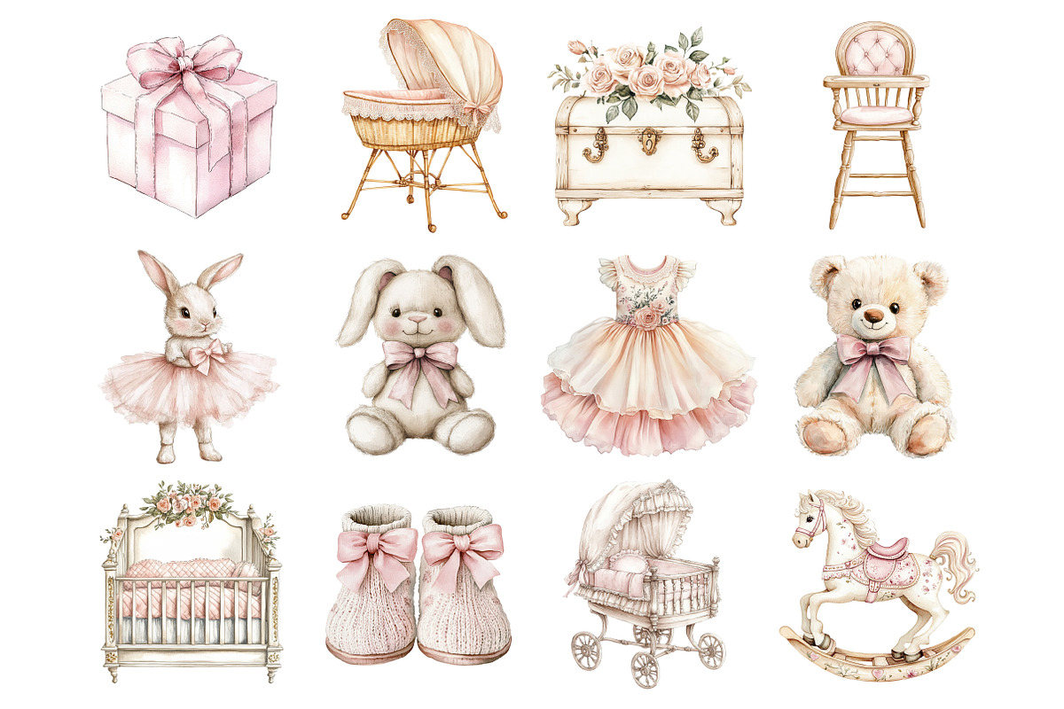Watercolor Baby Birl Clothesline Cli, a Seasonal Illustration by Design Market (Photo 5 of 6)