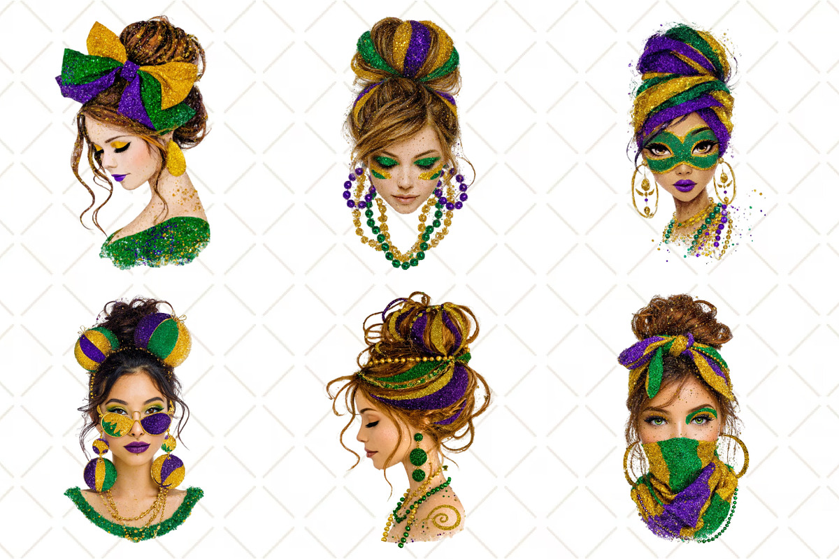Mardi Gras Mama Messy Bun PNG, an Illustration by Black Bird Studio (Photo 5 of 6)
