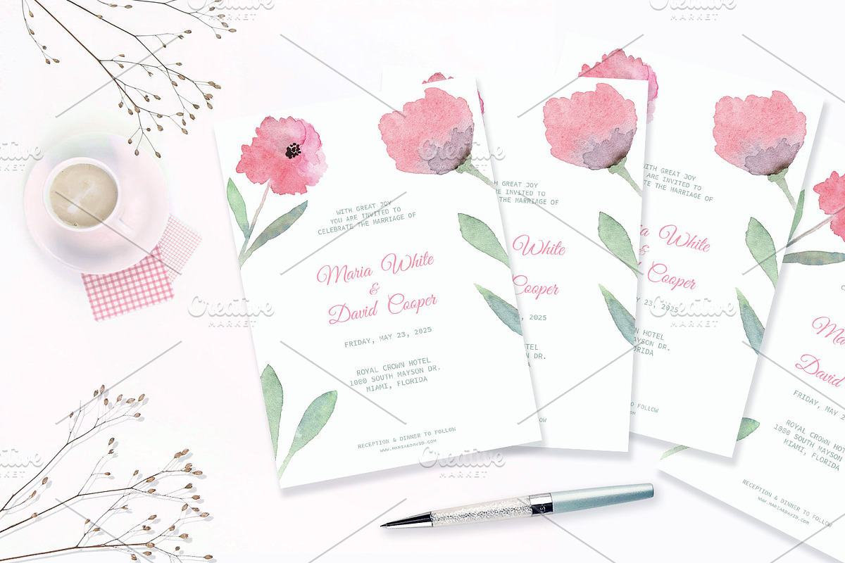 Floral Watercolor Wedding Invitation, an Invitation Template by Love Design (Photo 6 of 7)