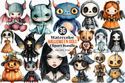 Watercolor Halloween Doll Clipart, an Illustration by Canvas Craft (Thumbnail 1 of 8)