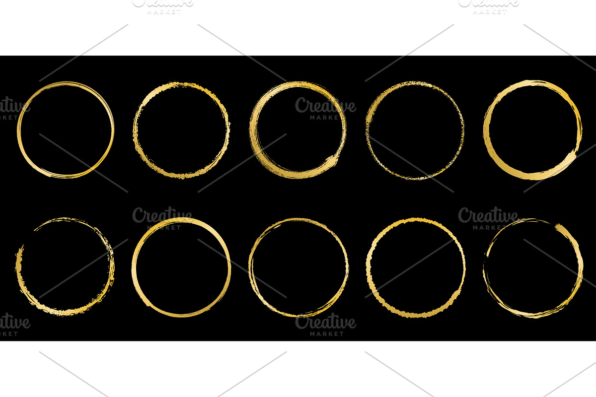 Brush drawn golden round frames, an Illustration by Tati_Kli