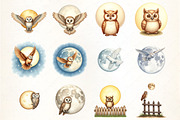 Full Moon with Owl Clipart, an Illustration by CrexoraLab (Thumbnail 2 of 5)