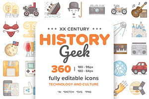 20 Century History.Color Line Icons