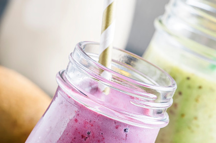 Berry smoothies in bottles, gray bac, a Background Photo by 5PH