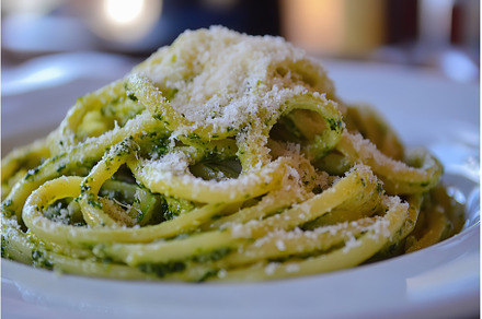 Delicious zucchini pasta served with, a Food & Drink Photo by Lermont51