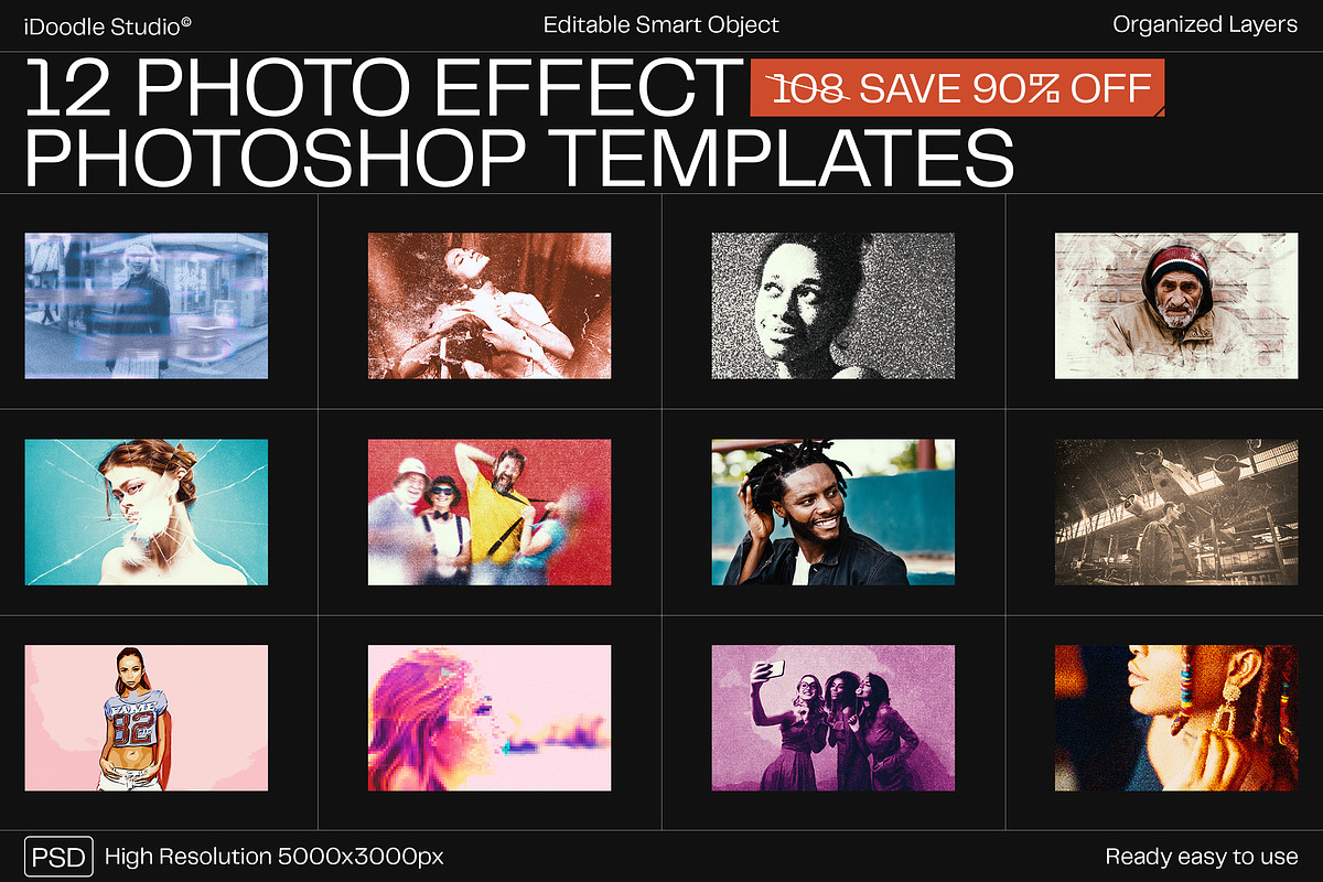 12 Photo Effect Templates, a Layer Style Add-On by iDoodle Studio (Photo 1 of 6)