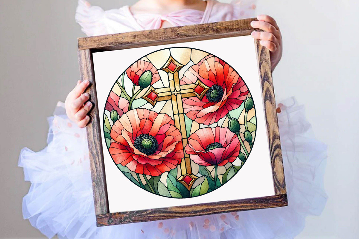 Poppy & Cross Faux Stained Glass, an Illustration by SVGArt (Photo 3 of 7)