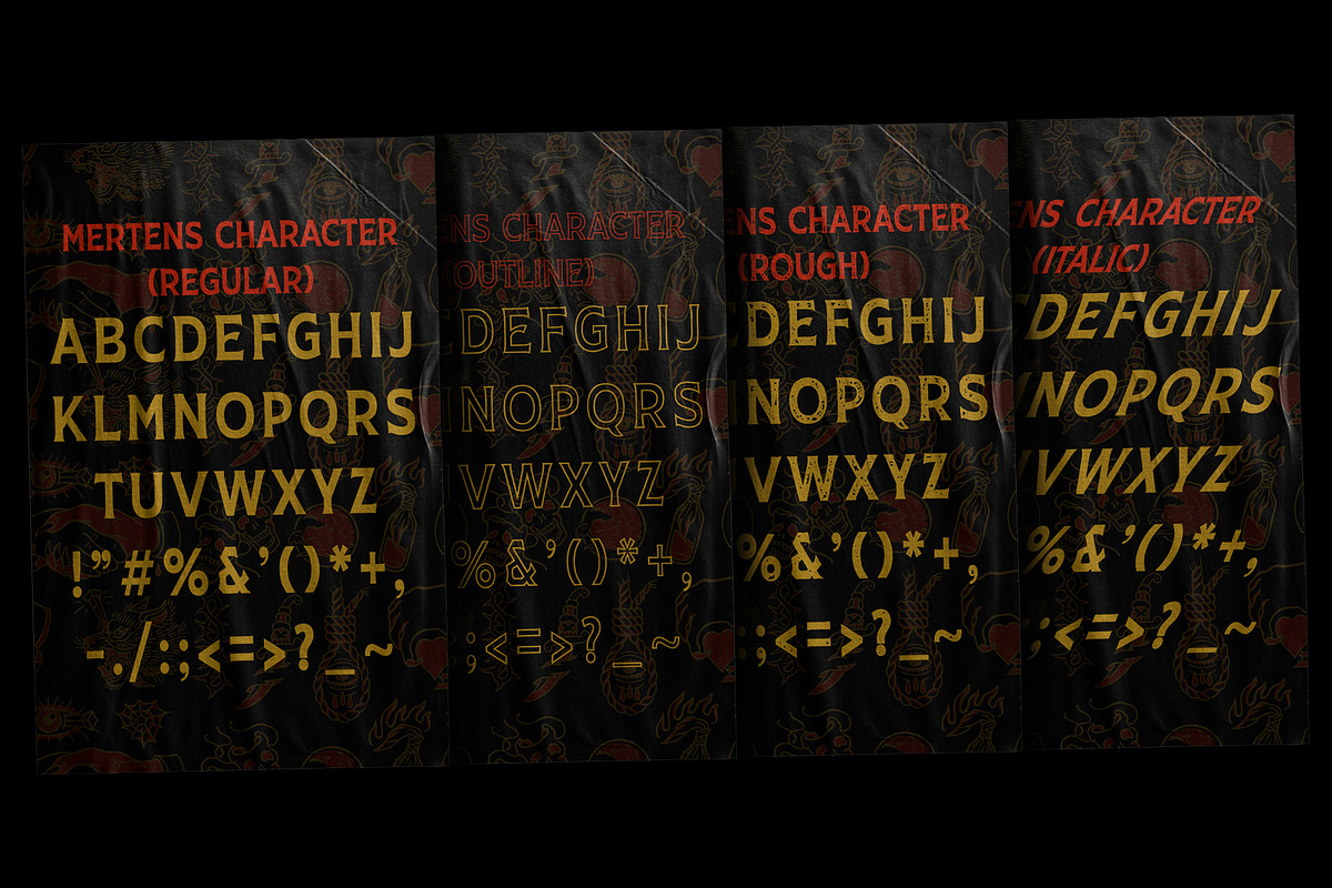 Mertens + Traditional Tattoo Extras, a Serif Font by goodsbyfloyd (Photo 3 of 12)