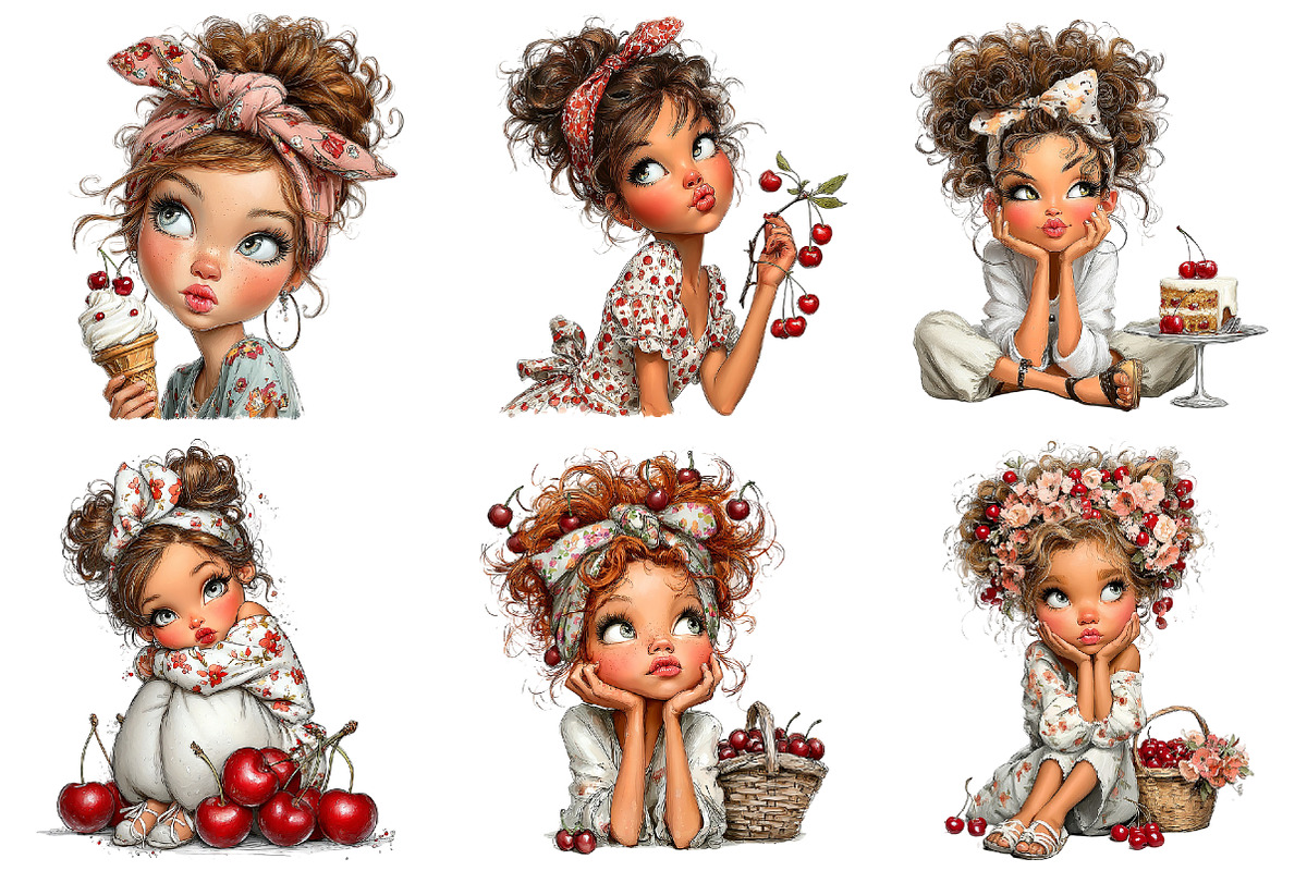 Watercolor Cherry Girl Clipart PNG, an Illustration by Libby Wishes (Photo 4 of 4)
