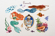Watercolor mermaids, an Illustration by Steshnikova (Thumbnail 2 of 5)
