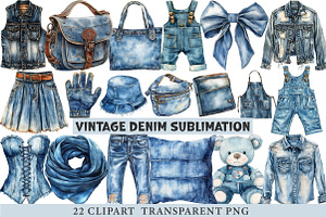 Vintage Denim Sublimation Clipart, an Illustration by cherrydesign