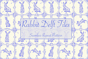 Rabbit Delft Tiles Repeat Pattern, a Pattern Graphic by Forest Lily (Thumbnail 1 of 5)