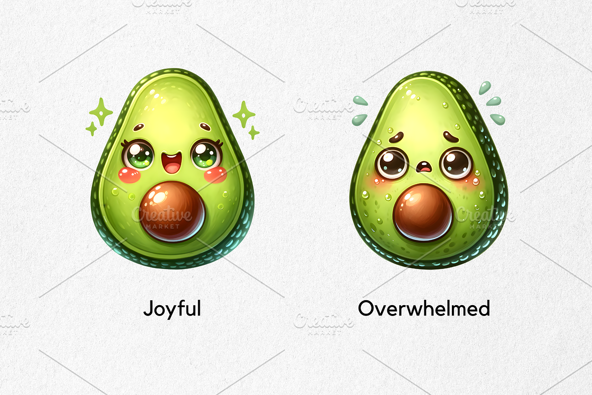 Cute Avocado Face Expressions, a Food Illustration by jvxvxnism (Photo 7 of 11)