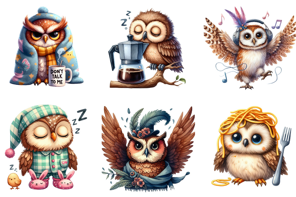 Watercolor Funny Owl Clipart, an Illustration by DreamArtGraphic (Photo 4 of 5)