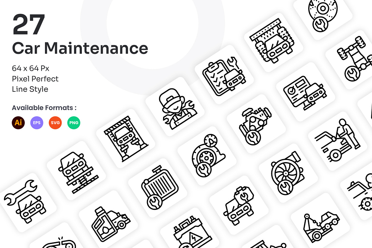 Car Maintenance Icons Set - Line, an Outline Icon by Kmg Design (Photo 1 of 2)