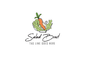 Salad Bowl Food Logo Design Template