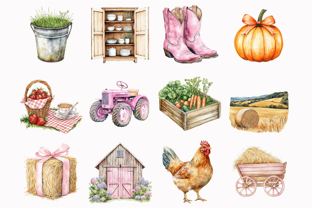Watercolor Lovely Farm Clipart, an Illustration by Design Market (Photo 3 of 5)