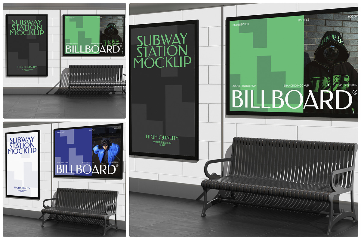 Billboard in Subway Station Mockup, an Advertising Mockup by Unerispace (Photo 1 of 5)