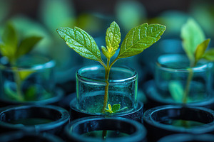 Fresh green plant growing in glass c, a Photo by Tanuart