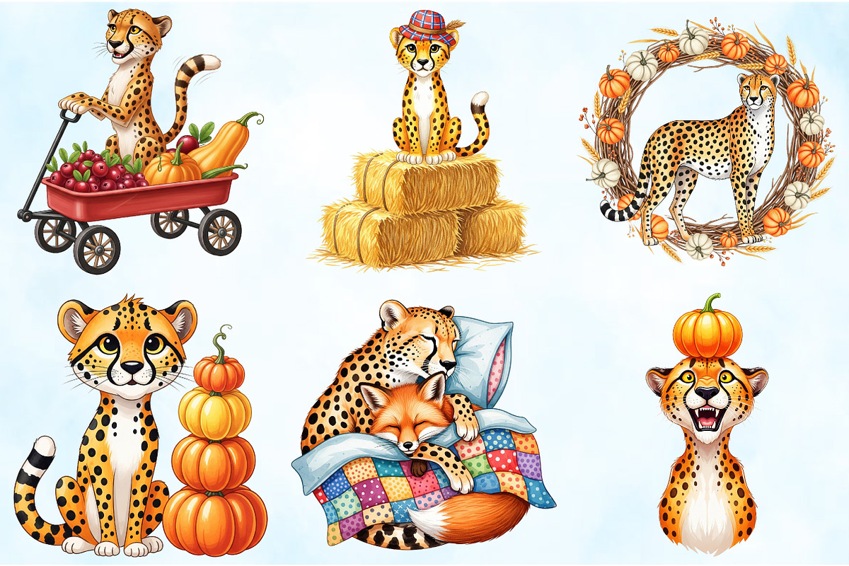 Watercolor Autumn Cheetah Clipart, an Illustration by Craft Nest (Photo 5 of 9)