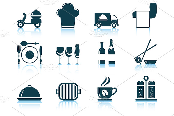 Set Of 12 Restaurant Icons