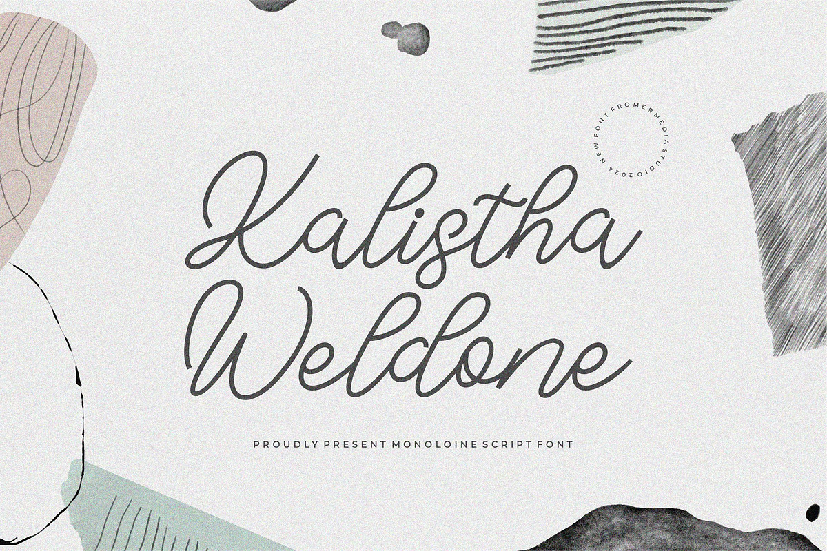 Kalistha Weldone || Monoline Script, a Script Font by Idea Studio (Photo 1 of 5)