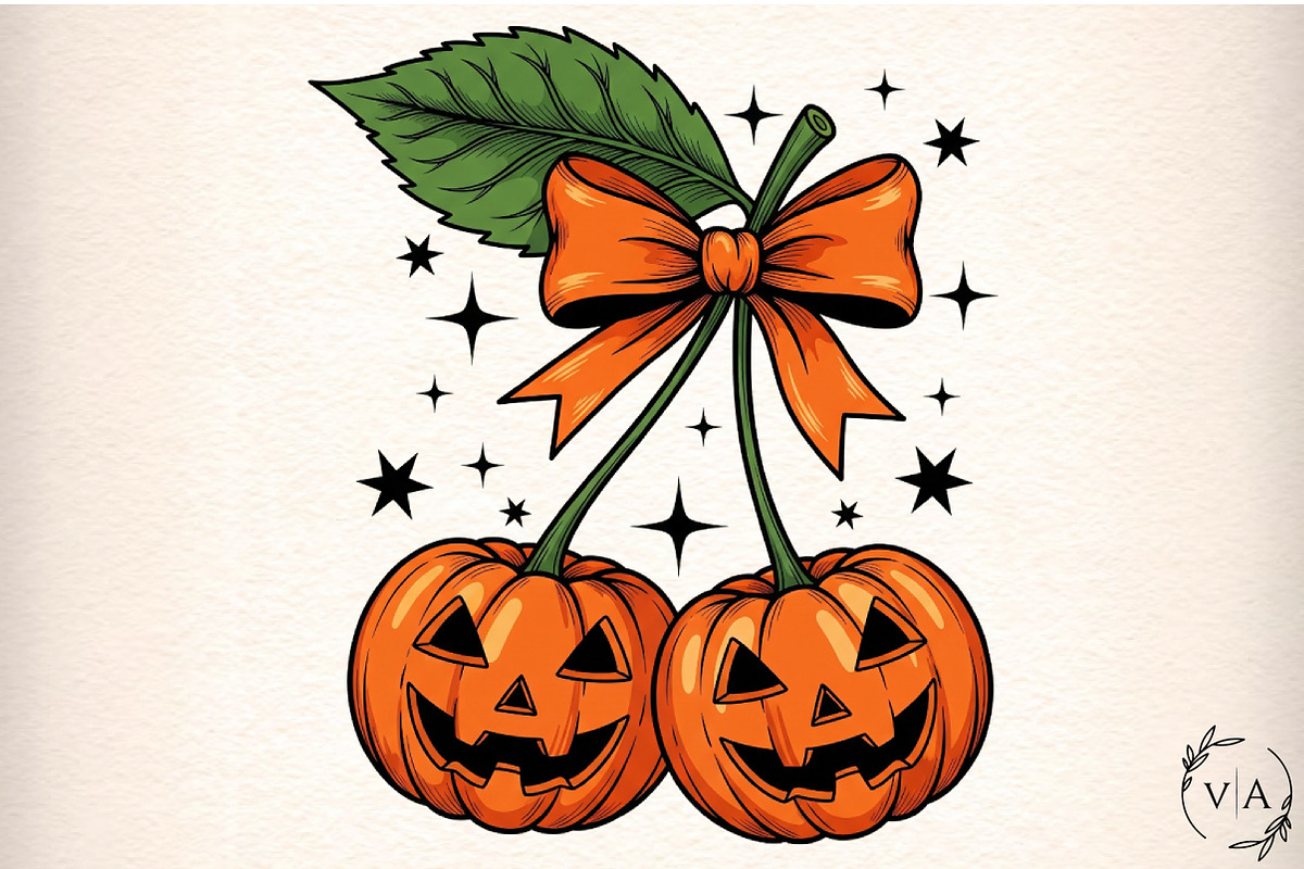 Pumpkin Cherries Halloween Bow Fall, an Illustration by Craft Nest (Photo 1 of 7)