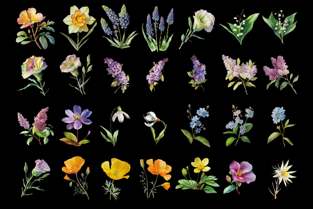 100 Floral Watercolor Illustrations, an Object Graphic by Nocturnal Wolf (Photo 10 of 13)