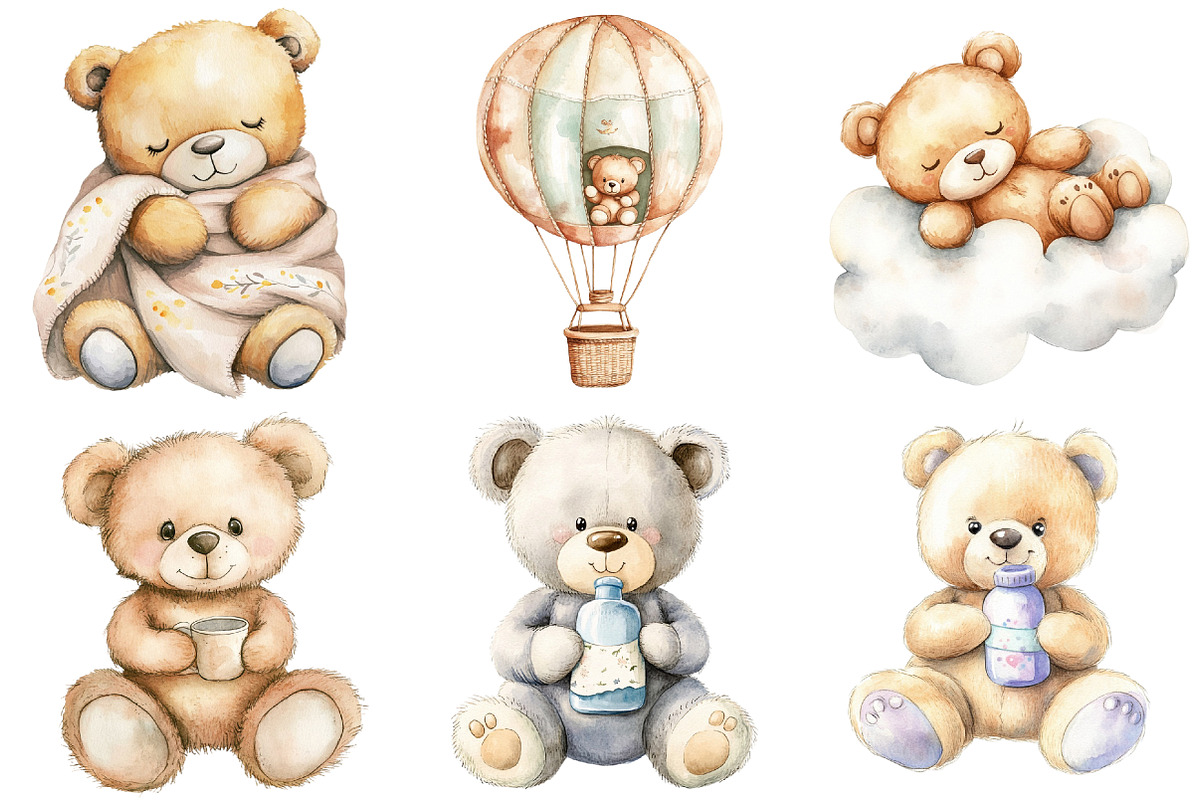 Watercolor Beige Teddy Bear Nursery, an Illustration by CitraGraphics (Photo 2 of 5)