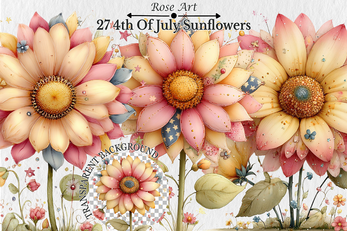 Whimsical 4th Of July Sunflowers PNG, a Seasonal Illustration by Rose Art (Photo 1 of 6)