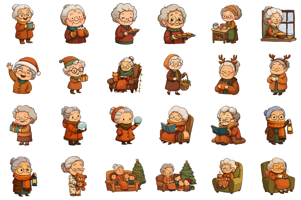 Whimsical Christmas Grandma Clipart, an Illustration by Sublimation Artist (Photo 2 of 6)