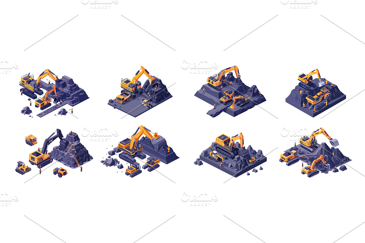 Coal mine excavation isometric, an Illustration by Stock-Smart-Start