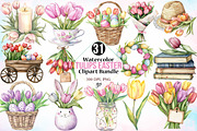 Watercolor Tulips Easter Clipart PNG, an Illustration by Canvas Craft (Thumbnail 1 of 3)